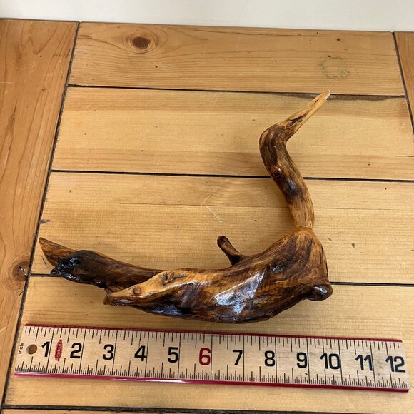 Burled Wood Sculptural Bird Folk Art Waterfowl Hand Carved Wooden Decoration - Picture 4 of 7